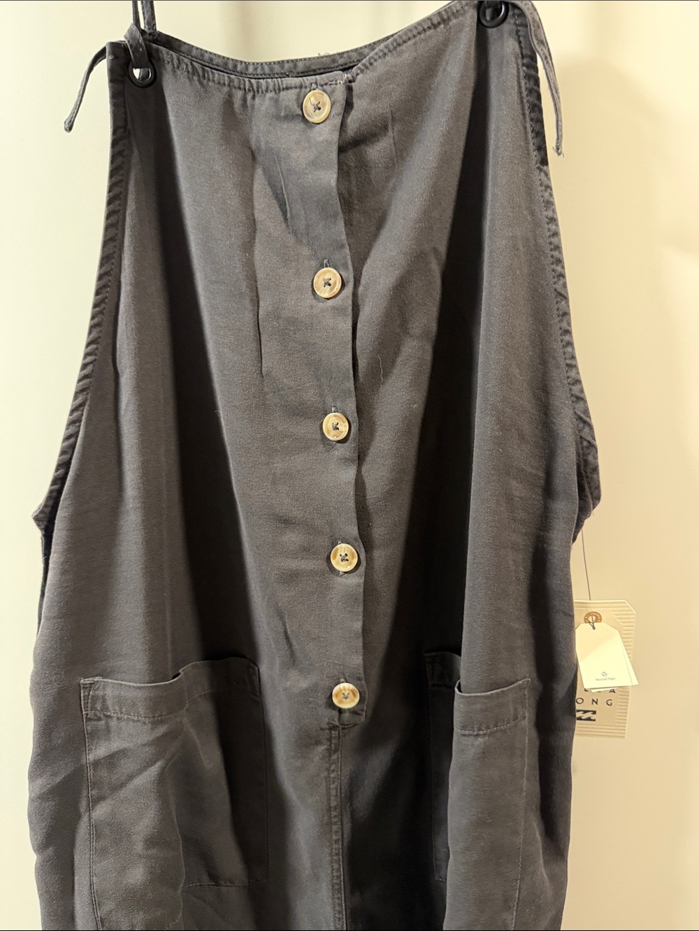 Billabong Dark Gray Button-Front Wide-Leg Romper Jumpsuit - Picture 7 of 8